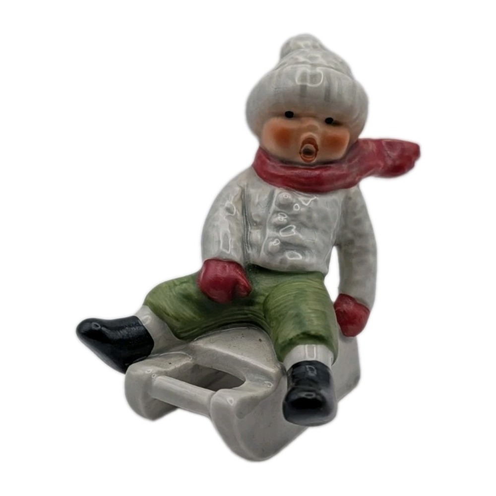 Vintage Goebel West Germany Figurine Boy Sledding Winter Sled 13 904-07